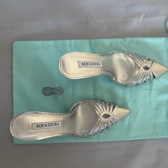 New Aquazzura Metallic Silver Strappy Mule size 37 - Picture 2 of 3